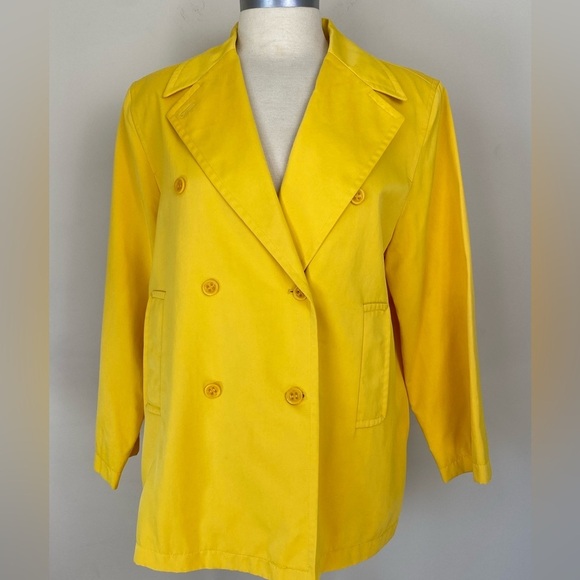 90’s EMANUEL UNGARO Yellow Double Breasted Pea Coat Jacket L - Picture 2 of 12